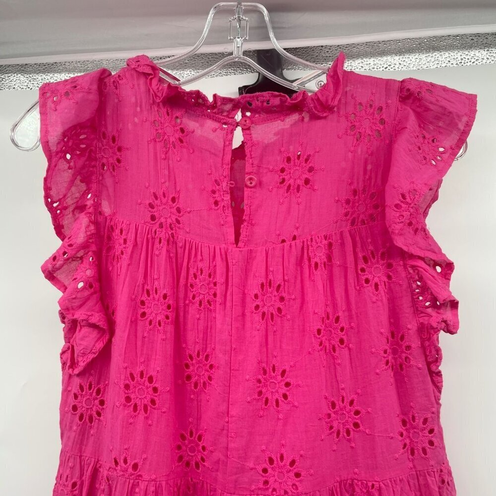HYFVE Womens Eyelet Shift Dress Short Ruffle Sleeve Pink Size Medium - Picture 6 of 9